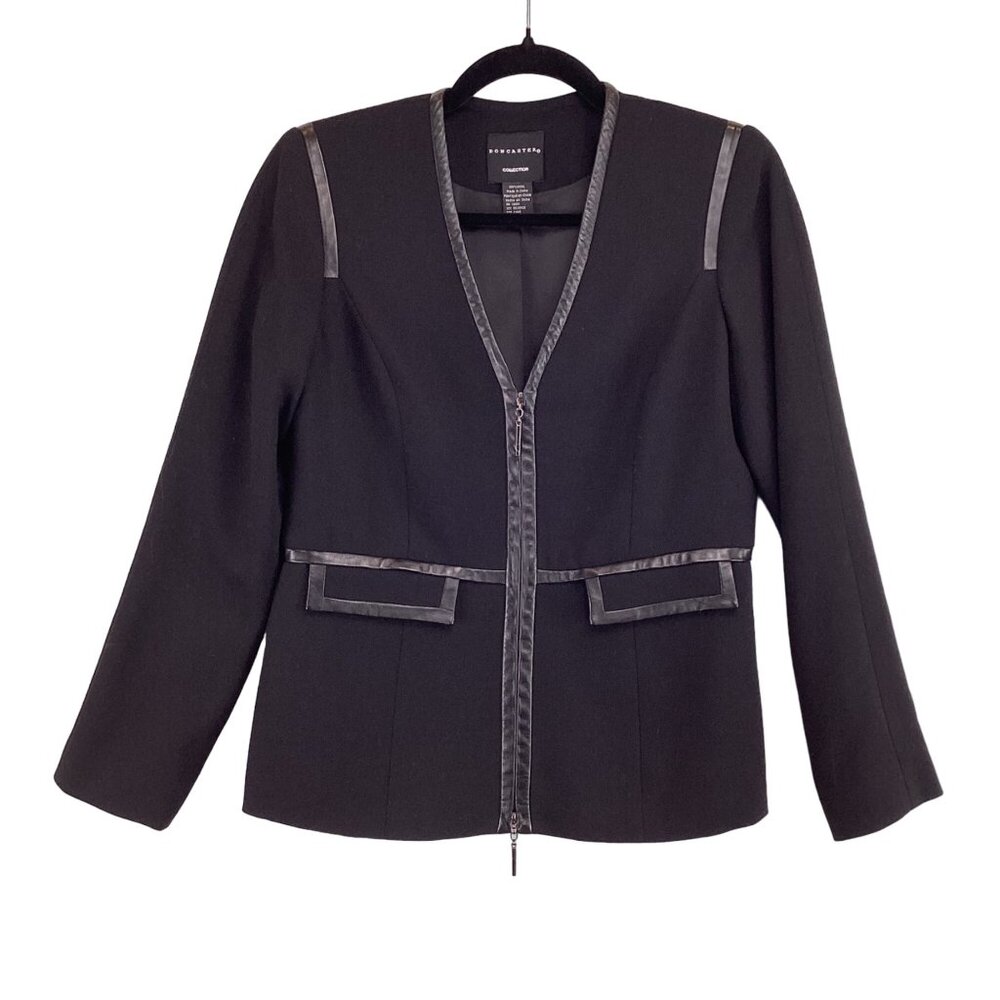 Doncaster Collection Black Wool Blazer Size 4P Womens Satin‎ Trim Petite